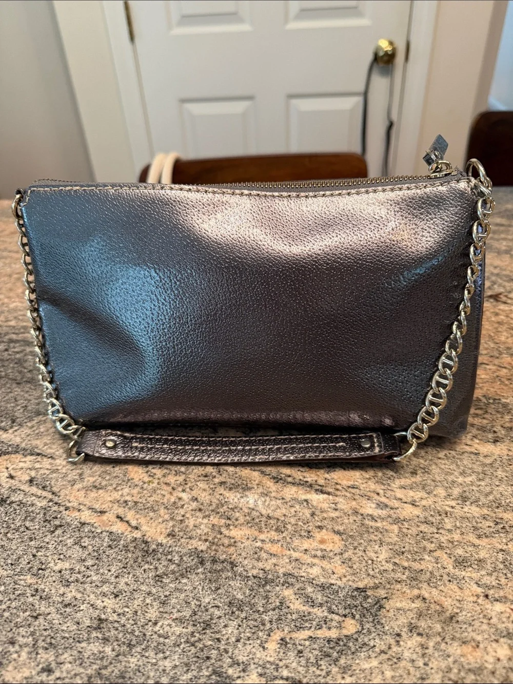kate spade Metallic Brown Leather Wristlet Clutch with Chain